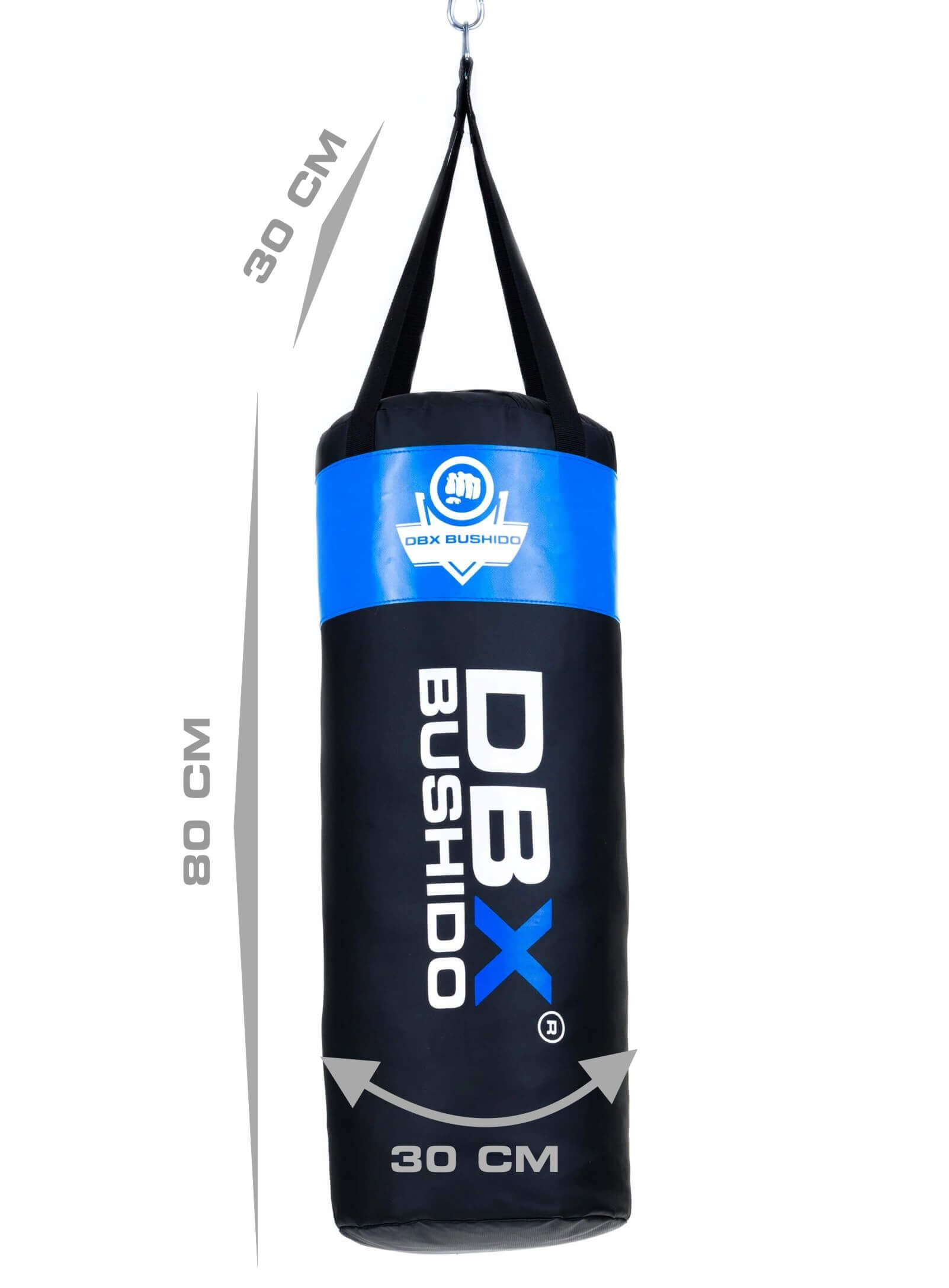 Profesjonell boksesekk for barn og ungde 15kg blå Bushido 80cm x 30cm Profesjonell boksesekk for barn og ungde 15kg blå Bushido 80cm x 30cm