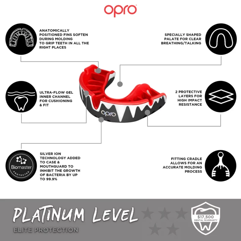 Opro Platinum Mouthguard Black White Red info