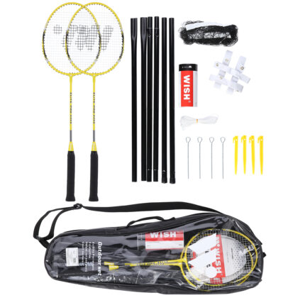 bilde 1 - ALUMTEC 4466 BADMONTON RAKETS SET YELLOW 2 PCS + 3 PCS SHUTTLECCKS + NET + LINES VISKE