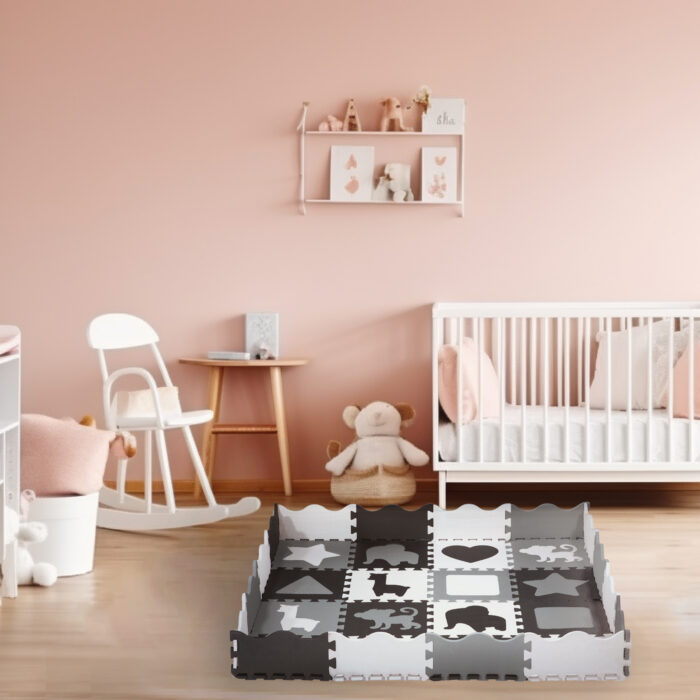 bilde 4 - MD03 KID'S PLAYPEN PUZZLE MAT GRAY 36 ELEMENTS 140x140CM NILS FUN