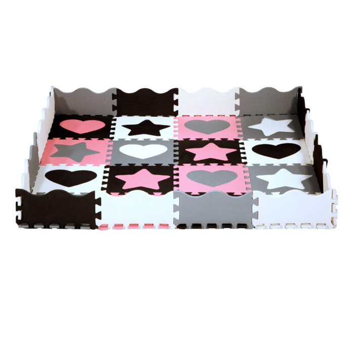 bilde 1 - MD03 KID'S PLAYPEN PUZZLE MAT PINK HEARTS 36 ELEMENTS 140x140CM NILS FUN