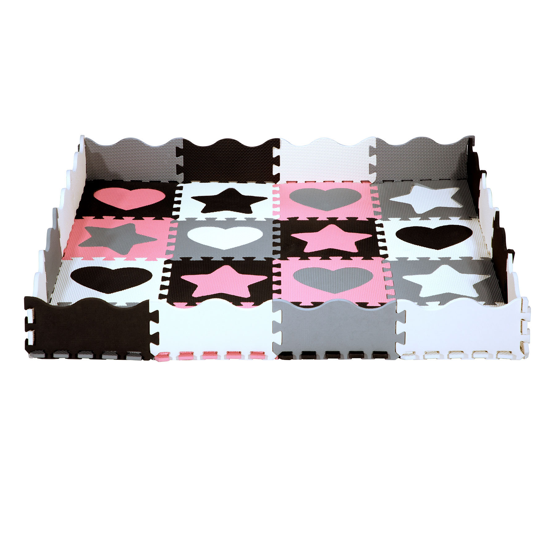 bilde 1 - MD03 KID'S PLAYPEN PUZZLE MAT PINK HEARTS 36 ELEMENTS 140x140CM NILS FUN
