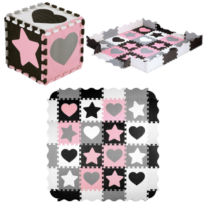 bilde 2 - MD03 KID'S PLAYPEN PUZZLE MAT PINK HEARTS 36 ELEMENTS 140x140CM NILS FUN
