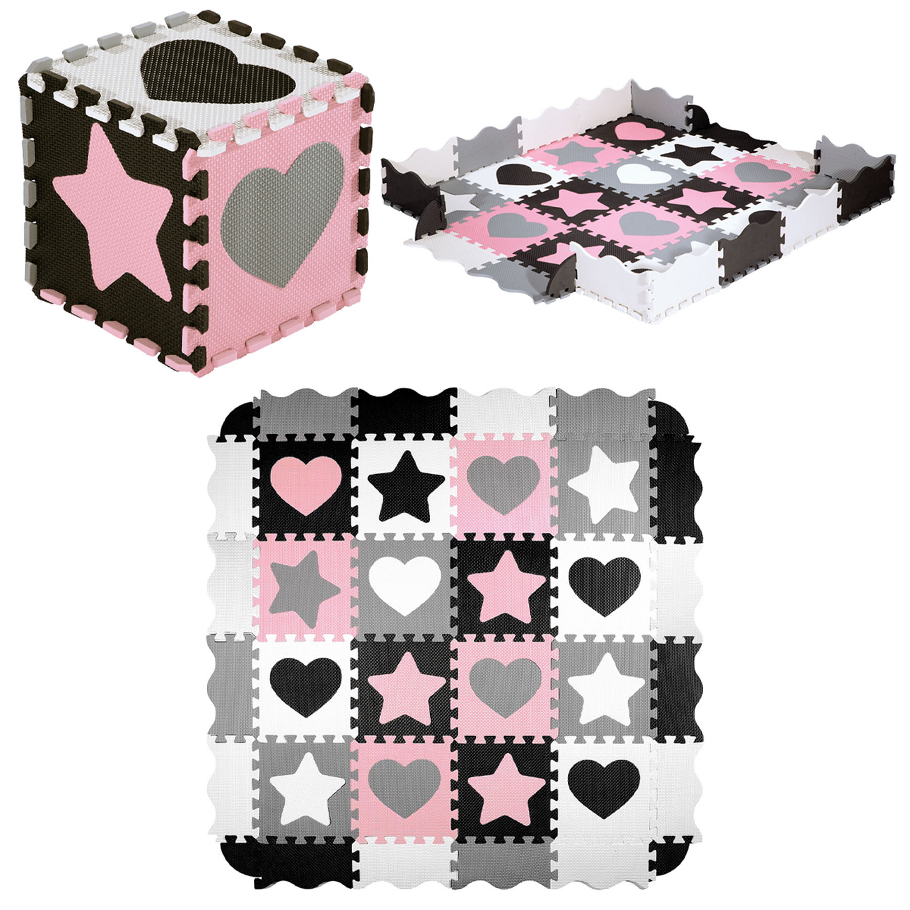 bilde 2 - MD03 KID'S PLAYPEN PUZZLE MAT PINK HEARTS 36 ELEMENTS 140x140CM NILS FUN