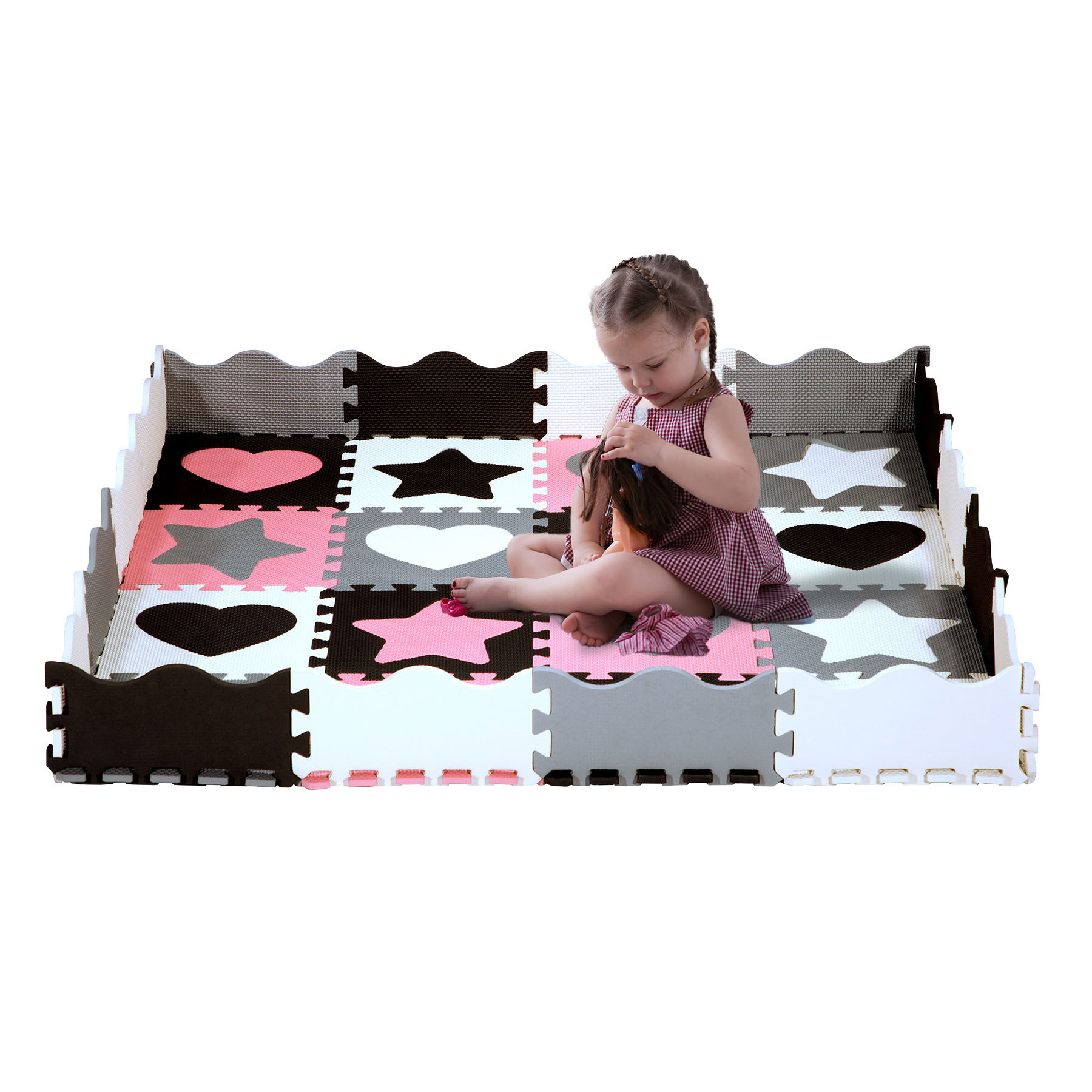 bilde 3 - MD03 KID'S PLAYPEN PUZZLE MAT PINK HEARTS 36 ELEMENTS 140x140CM NILS FUN