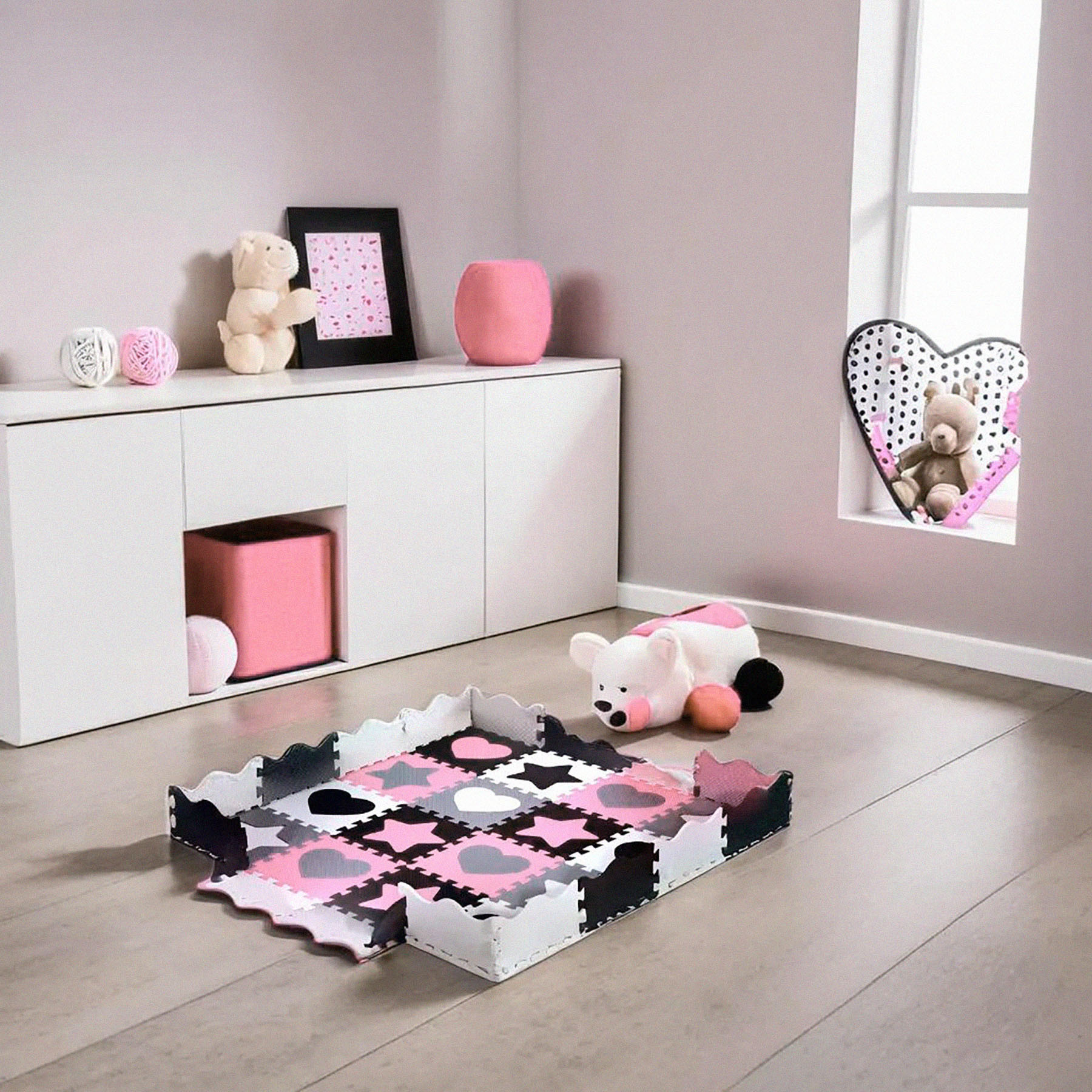 bilde 4 - MD03 KID'S PLAYPEN PUZZLE MAT PINK HEARTS 36 ELEMENTS 140x140CM NILS FUN
