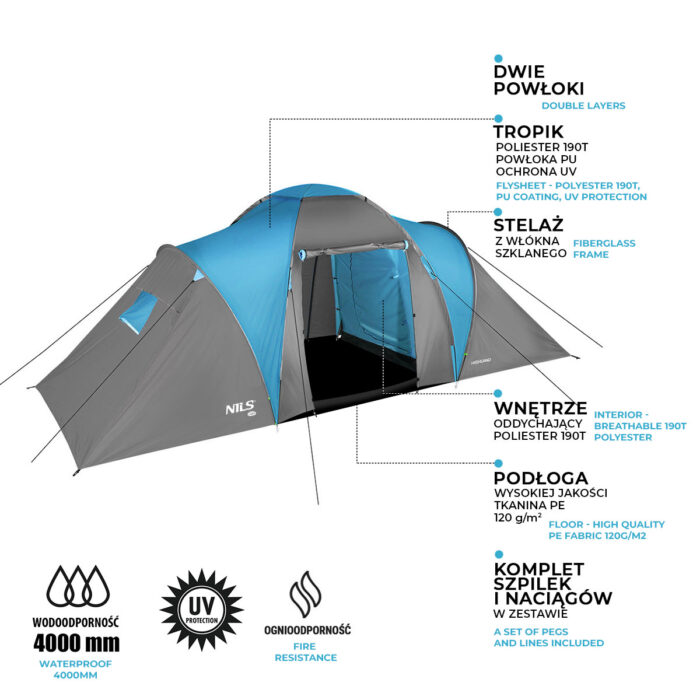 bilde 7 - NC6031 Blå-GRAY CAMPING TENT HIGLAND NILS CAMP