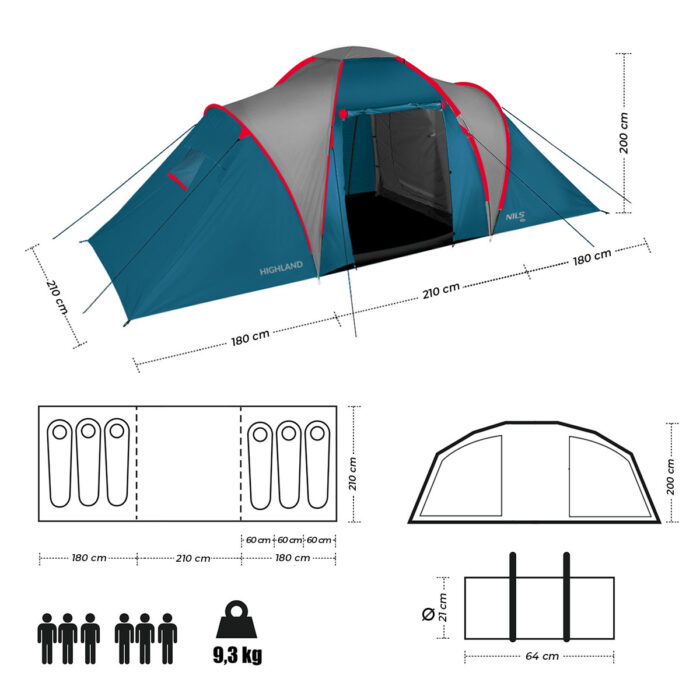 bilde 6 - NC6031 BLUE- LIGHT GRAY CAMPING TENT HIGHLAND NILS CAMP