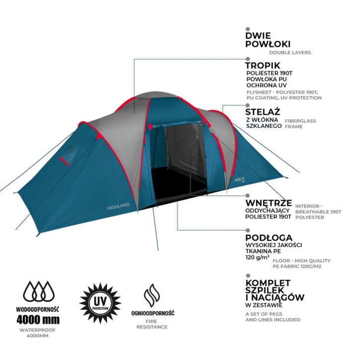 bilde 7 - NC6031 BLUE- LIGHT GRAY CAMPING TENT HIGHLAND NILS CAMP