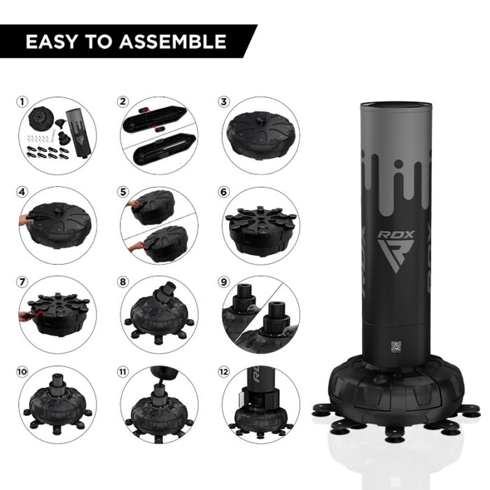 bilde 3 - FREE STANDING PUNCH BAG F9 GREY/BLACK-6FT + BAG MITTS F9 RED/BLACK